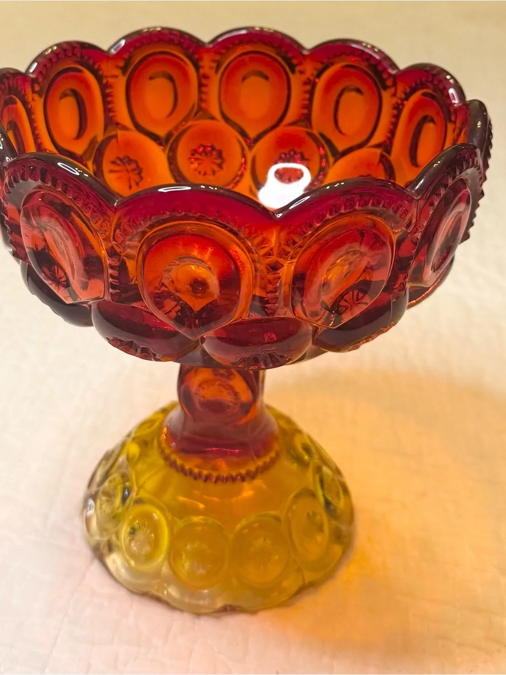 Vintage Amber to Ruby Glass Compote Vase - Picture 2 of 4